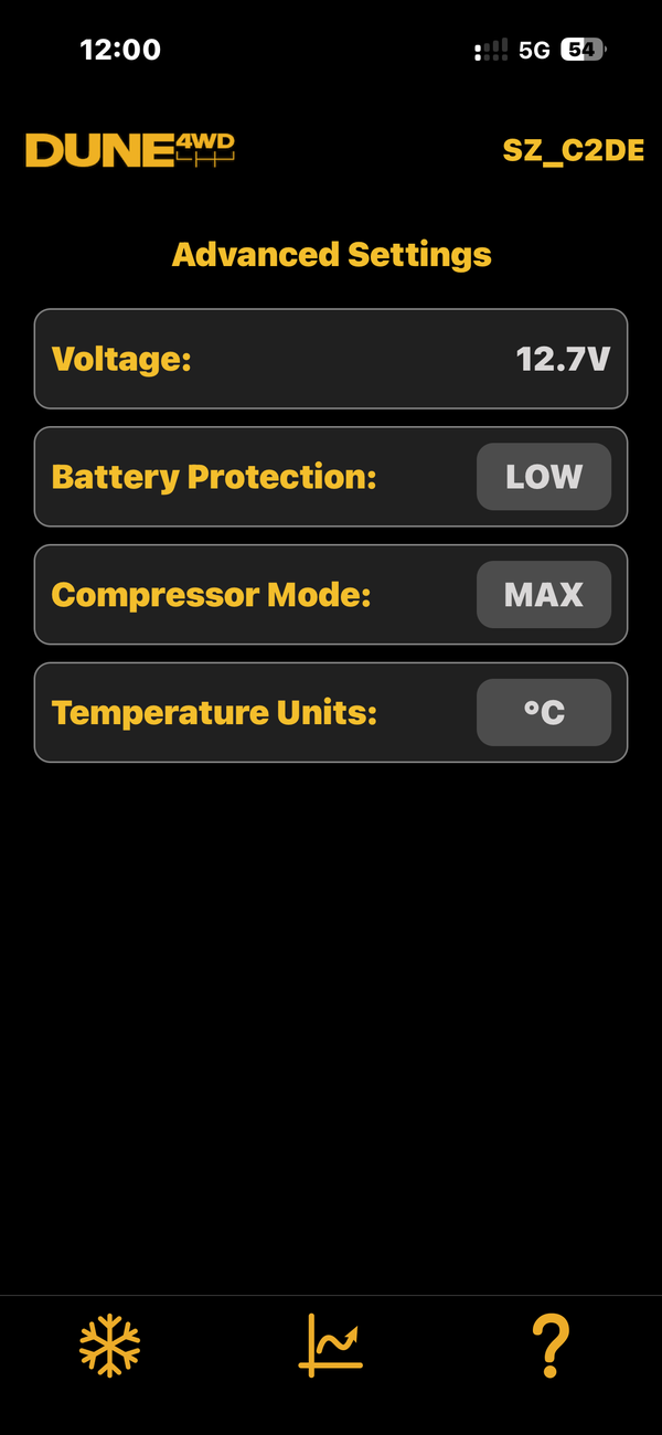 Fridge app settings panel