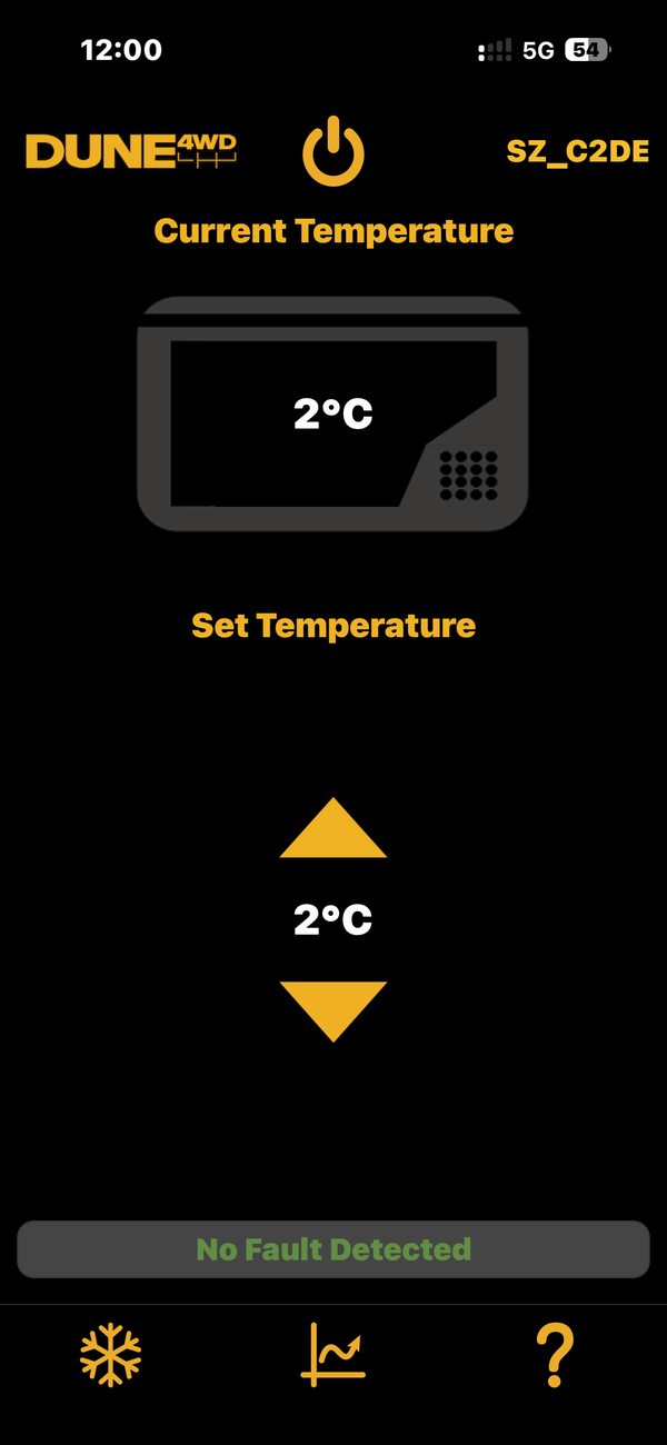 Fridge app showing current temperature